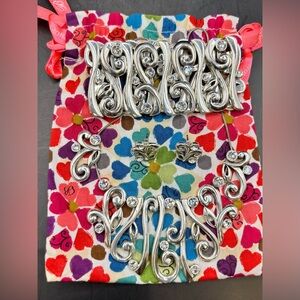 Brighton Concerto Elegant Silver Swirl Jewelry Set with Crystals Necklace Ear